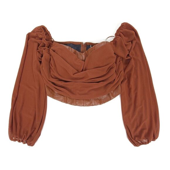 WINDSOR Edgy Luxe Off The Shoulder Corset Top Womens Small Brown Mesh Leather - Picture 1 of 8